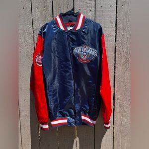 Starter New Orleans Pelicans Satin Red and Blue Jacket